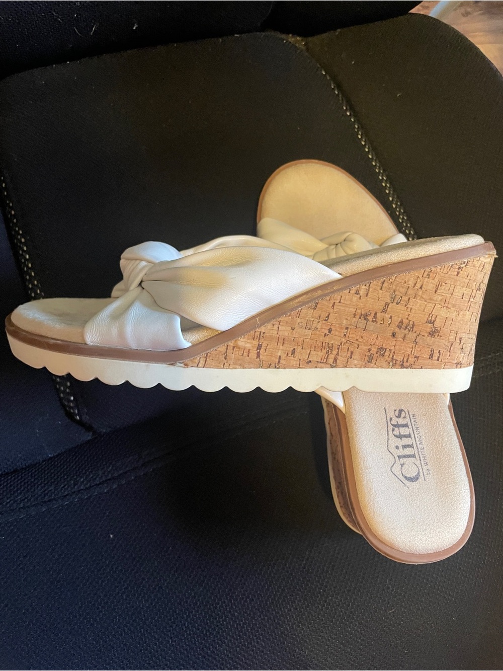 Cliffs by WHITE MOUNTAIN Cream Knot-Front Cork Wedge Sandals